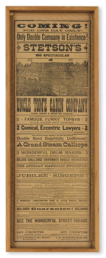 (MUSIC--MINSTRELSY.) Stetsons Big Spectacular Uncle Toms Cabin Company. Large, double-sided theatrical broadside.